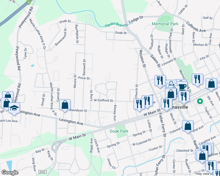 map of restaurants, bars, coffee shops, grocery stores, and more near 216 Forsyth Street in Thomasville