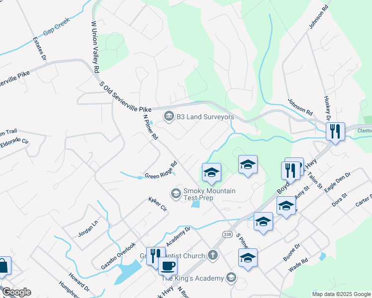 map of restaurants, bars, coffee shops, grocery stores, and more near 1 North Pitner Road in Seymour