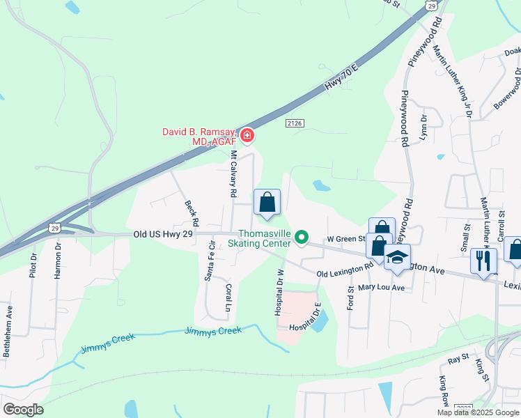 map of restaurants, bars, coffee shops, grocery stores, and more near 107 Forest Park Drive in Thomasville