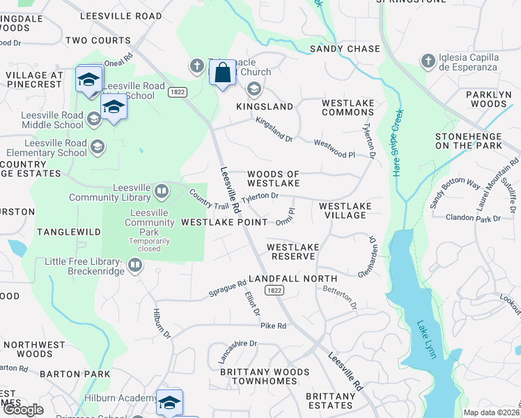 map of restaurants, bars, coffee shops, grocery stores, and more near 4405 Omni Place in Raleigh