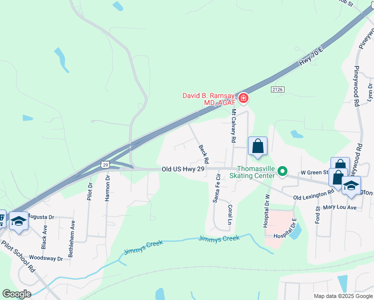 map of restaurants, bars, coffee shops, grocery stores, and more near 1506 Lexington Avenue in Thomasville