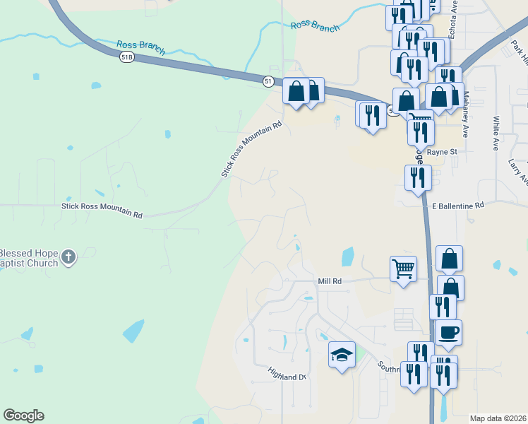 map of restaurants, bars, coffee shops, grocery stores, and more near 715 Ridgeview Drive in Tahlequah