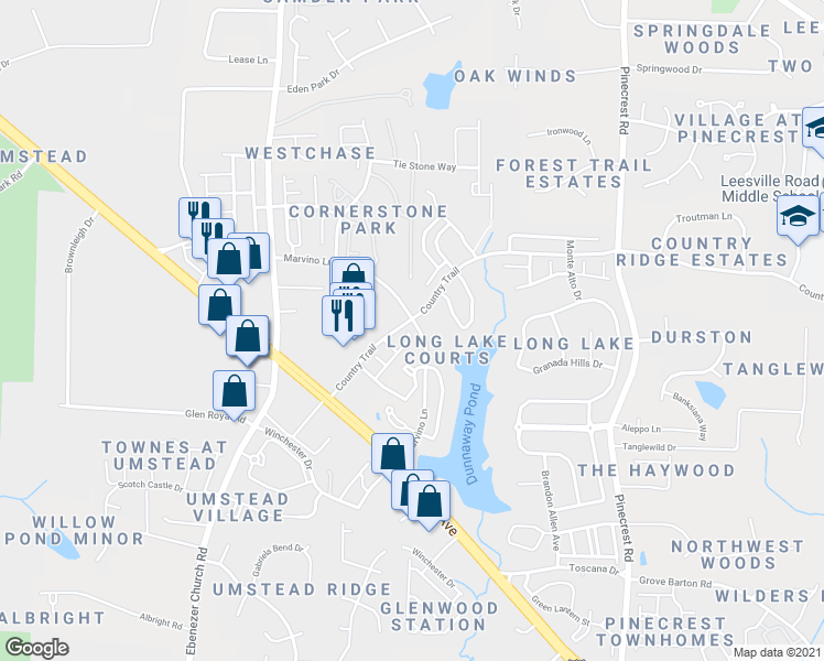 map of restaurants, bars, coffee shops, grocery stores, and more near 8206 Marvino Lane in Raleigh