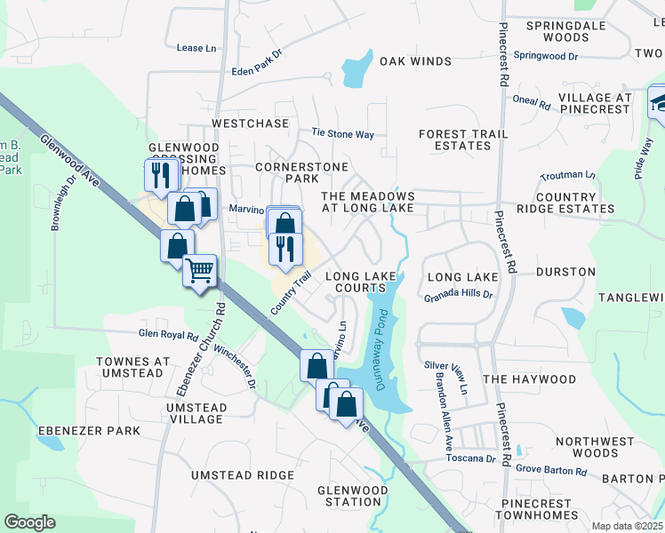 map of restaurants, bars, coffee shops, grocery stores, and more near 8206 Marvino Lane in Raleigh