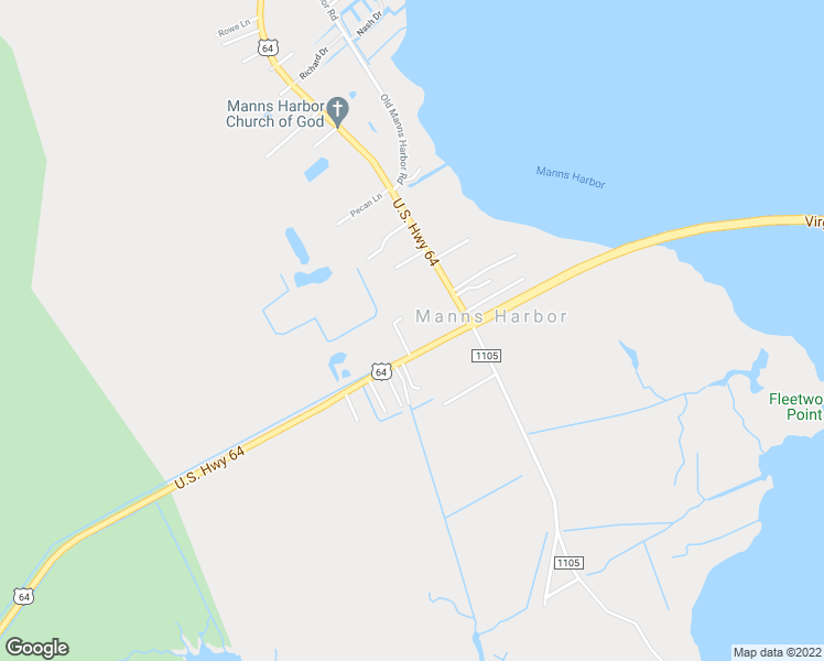 map of restaurants, bars, coffee shops, grocery stores, and more near 7384 U.S. 64 in Manns Harbor