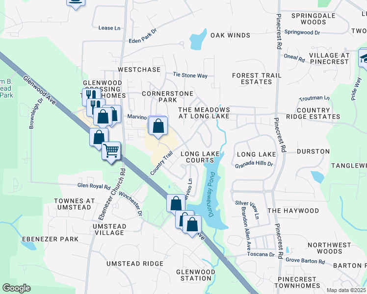 map of restaurants, bars, coffee shops, grocery stores, and more near 8103 Rhiannon Road in Raleigh