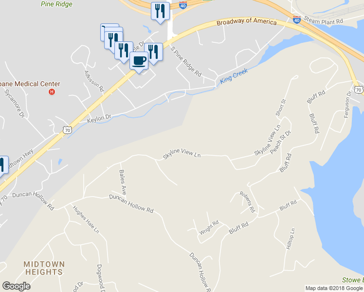 map of restaurants, bars, coffee shops, grocery stores, and more near 454 Skyline View Lane in Harriman