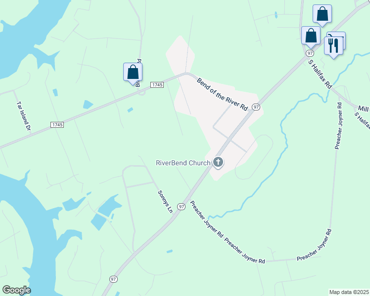 map of restaurants, bars, coffee shops, grocery stores, and more near 9740 North Carolina 97 in Rocky Mount