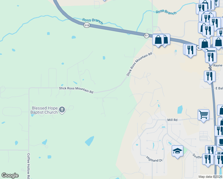 map of restaurants, bars, coffee shops, grocery stores, and more near 19899 Stick Ross Mountain Road in Tahlequah