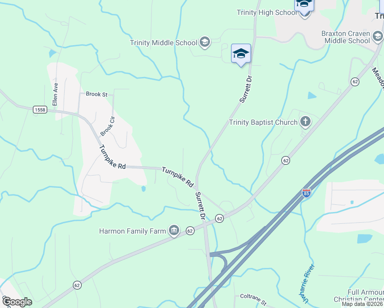 map of restaurants, bars, coffee shops, grocery stores, and more near 6352 Turnpike Road in Archdale