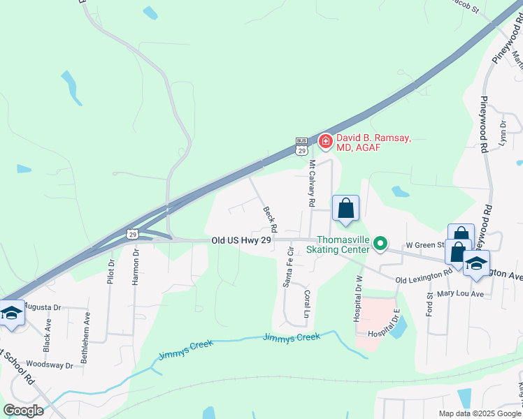map of restaurants, bars, coffee shops, grocery stores, and more near 107 Beck Road in Thomasville