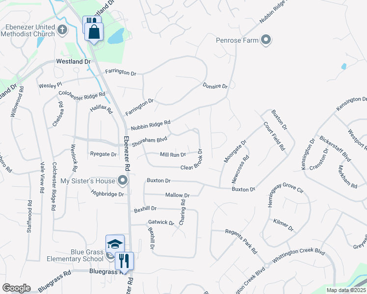 map of restaurants, bars, coffee shops, grocery stores, and more near 8720 Mill Run Drive in Knoxville