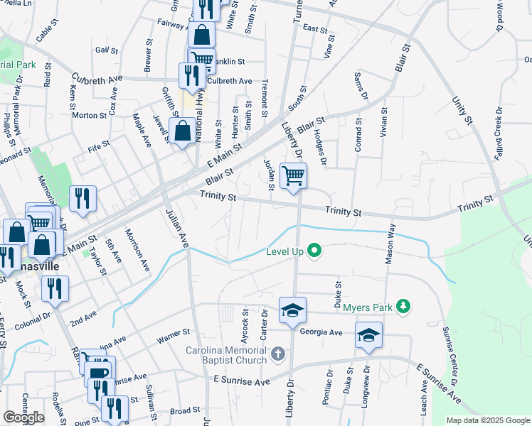 map of restaurants, bars, coffee shops, grocery stores, and more near 906 Trinity Street in Thomasville