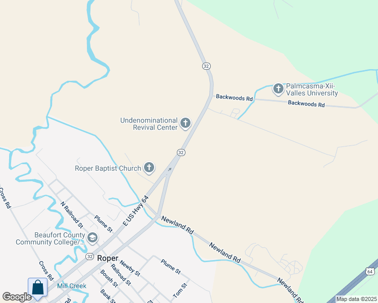 map of restaurants, bars, coffee shops, grocery stores, and more near 8258 North Carolina 32 in Roper