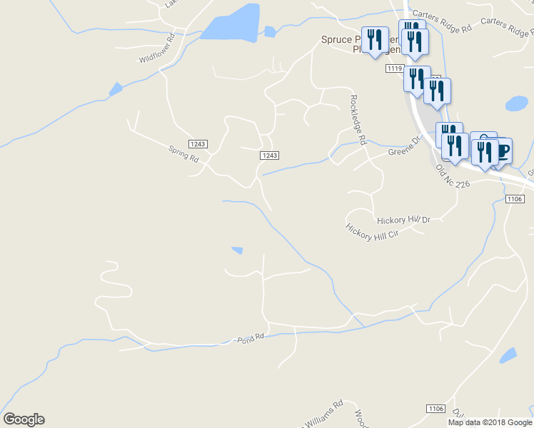 map of restaurants, bars, coffee shops, grocery stores, and more near 70 Longview Road in Spruce Pine