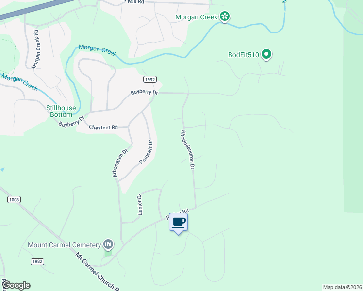 map of restaurants, bars, coffee shops, grocery stores, and more near 209 Rhododendron Drive in Chapel Hill