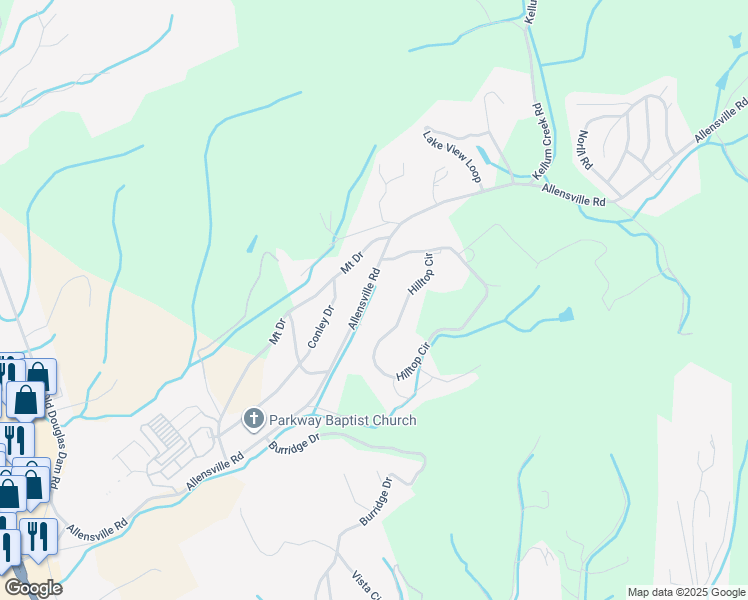 map of restaurants, bars, coffee shops, grocery stores, and more near 539 Allensville Road in Sevierville