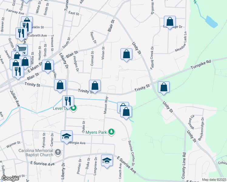map of restaurants, bars, coffee shops, grocery stores, and more near 1112 Trinity Street in Thomasville
