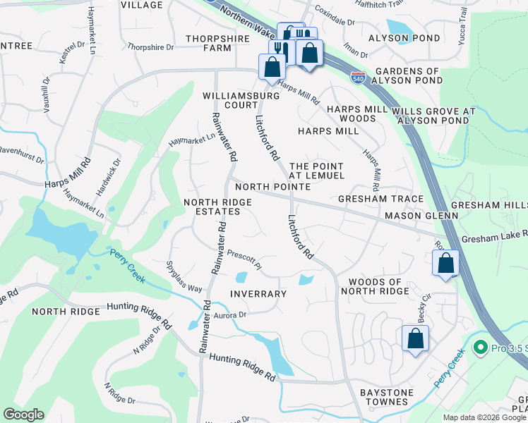 map of restaurants, bars, coffee shops, grocery stores, and more near 2108 Gresham Lake Road in Raleigh