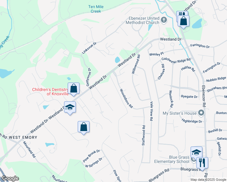 map of restaurants, bars, coffee shops, grocery stores, and more near 1105 Coile Lane in Knoxville