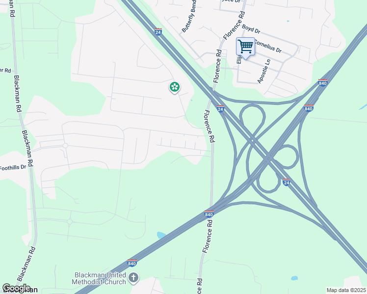 map of restaurants, bars, coffee shops, grocery stores, and more near 5303 Pointer Place in Murfreesboro