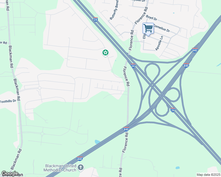 map of restaurants, bars, coffee shops, grocery stores, and more near 5303 Pointer Place in Murfreesboro