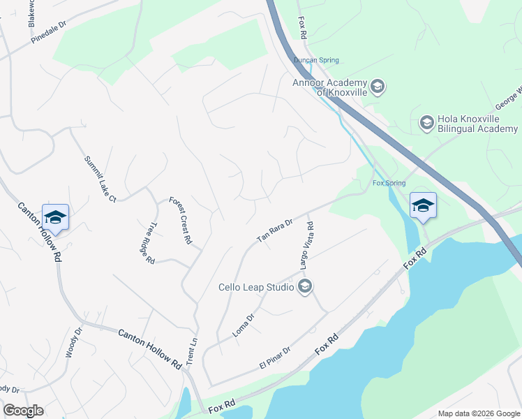 map of restaurants, bars, coffee shops, grocery stores, and more near 10213 Fox Cove Road in Knoxville