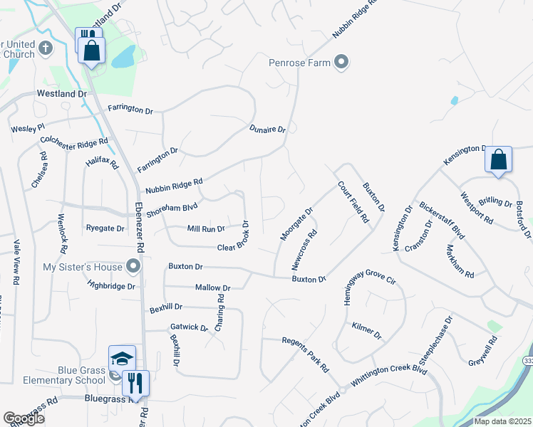 map of restaurants, bars, coffee shops, grocery stores, and more near 1539 Fox Meadow Circle in Knoxville