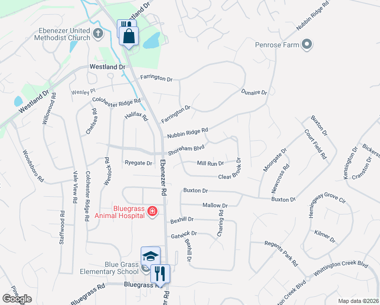 map of restaurants, bars, coffee shops, grocery stores, and more near 8725 Shoreham Boulevard in Knoxville