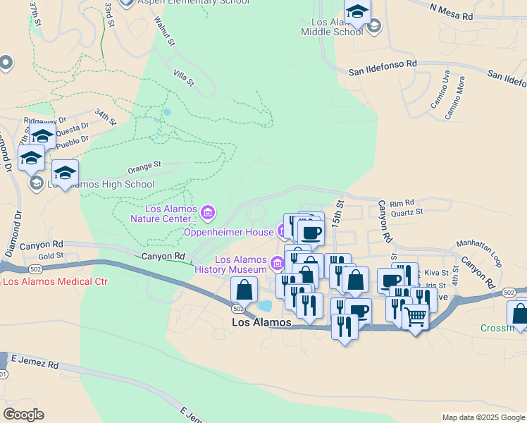 map of restaurants, bars, coffee shops, grocery stores, and more near 2019 23rd Street in Los Alamos