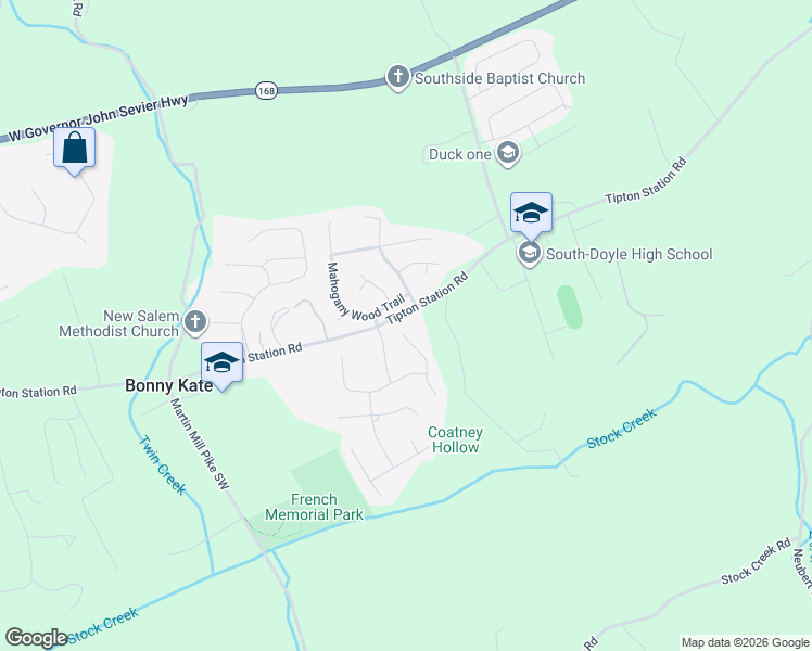 map of restaurants, bars, coffee shops, grocery stores, and more near 1812 Mahogany Wood Trail in Knoxville