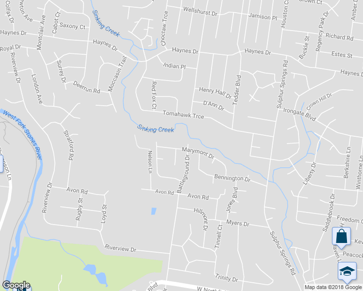 map of restaurants, bars, coffee shops, grocery stores, and more near 1406 Marymont Drive in Murfreesboro