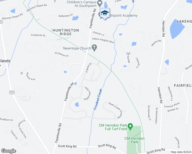 map of restaurants, bars, coffee shops, grocery stores, and more near 205 South Bend Drive in Durham