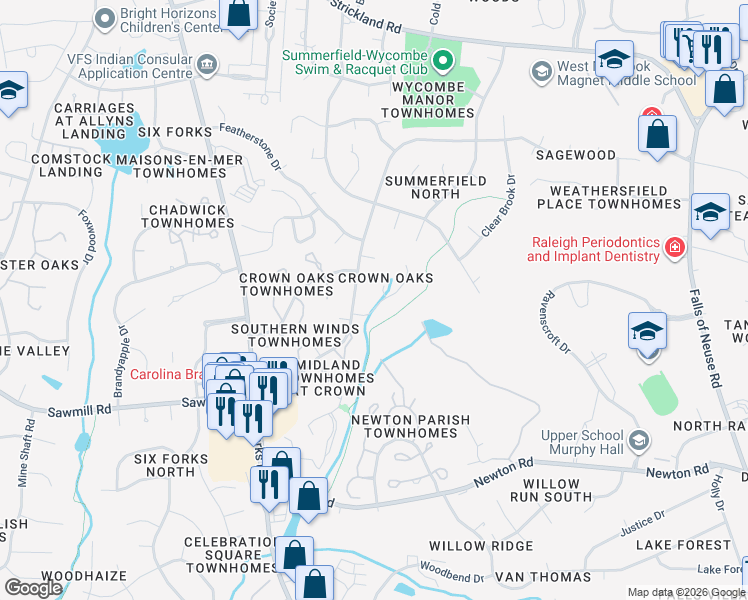 map of restaurants, bars, coffee shops, grocery stores, and more near 501 Drolmond Drive in Raleigh