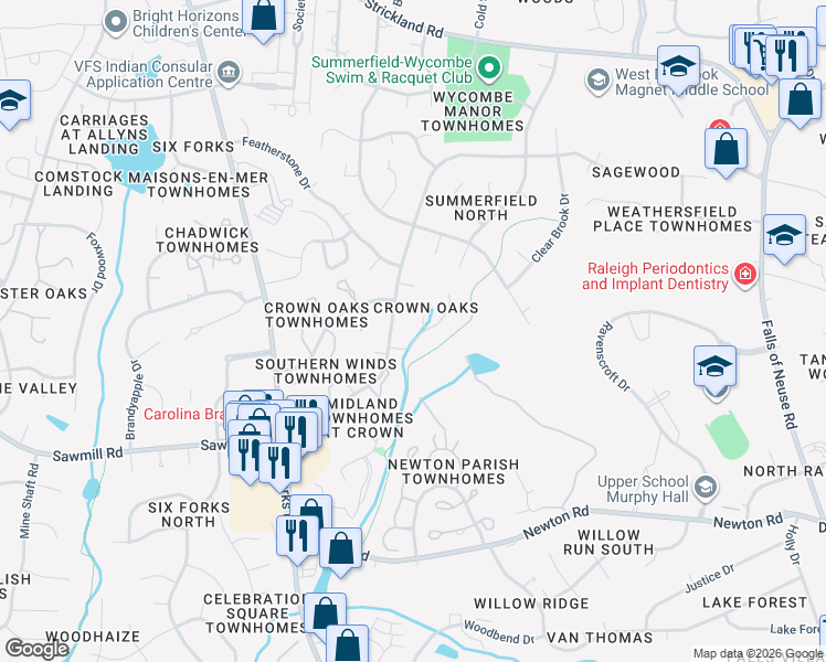 map of restaurants, bars, coffee shops, grocery stores, and more near 501 Drolmond Drive in Raleigh