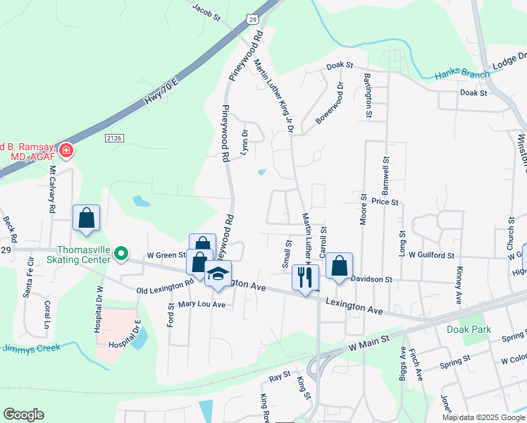 map of restaurants, bars, coffee shops, grocery stores, and more near 807 Douglas Drive in Thomasville