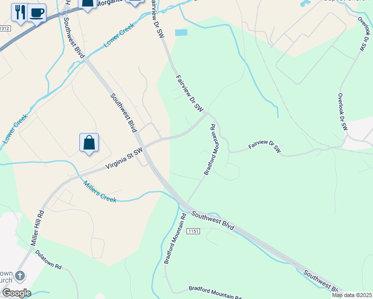 map of restaurants, bars, coffee shops, grocery stores, and more near 1217 Virginia Street Southwest in Lenoir