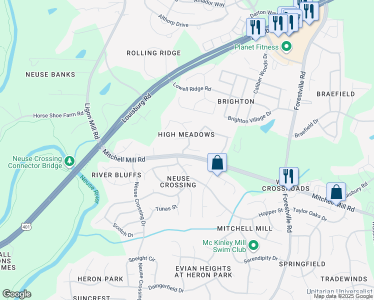map of restaurants, bars, coffee shops, grocery stores, and more near 7909 Round Oak Road in Raleigh