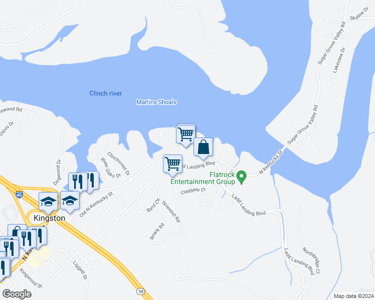 map of restaurants, bars, coffee shops, grocery stores, and more near 1000 Ladd Landing Boulevard in Kingston
