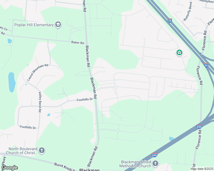 map of restaurants, bars, coffee shops, grocery stores, and more near 3222 Blackman Road in Murfreesboro
