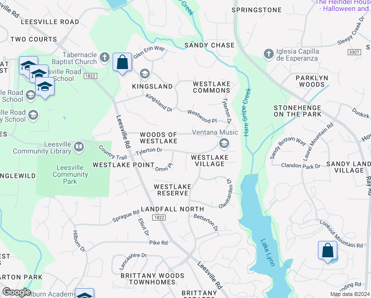 map of restaurants, bars, coffee shops, grocery stores, and more near 7713 Tylerton Drive in Raleigh