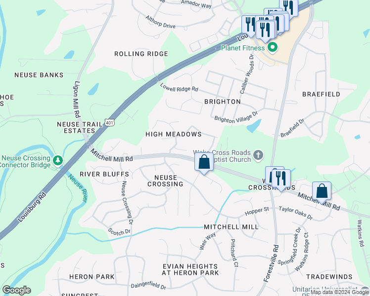 map of restaurants, bars, coffee shops, grocery stores, and more near 3617 Ladywood Ct in Raleigh