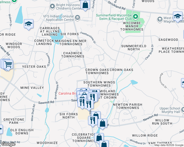 map of restaurants, bars, coffee shops, grocery stores, and more near in Raleigh