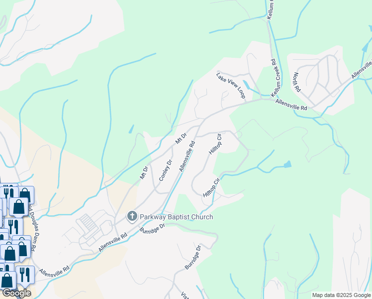 map of restaurants, bars, coffee shops, grocery stores, and more near 539 Allensville Road in Sevierville