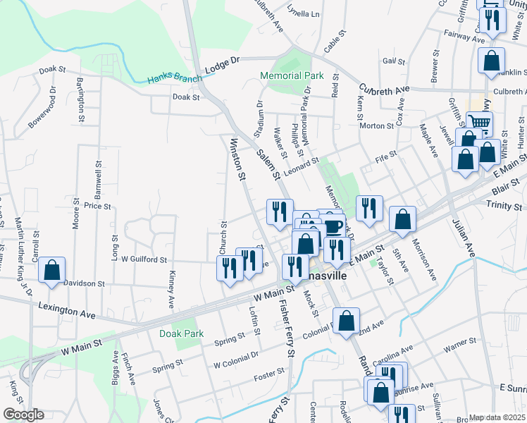 map of restaurants, bars, coffee shops, grocery stores, and more near 15 Forsyth Street in Thomasville