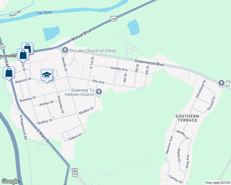 map of restaurants, bars, coffee shops, grocery stores, and more near 305 3rd Street in Princeville