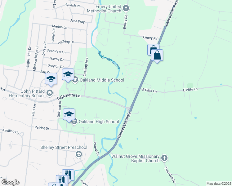 map of restaurants, bars, coffee shops, grocery stores, and more near 2225 Patriot Drive in Murfreesboro