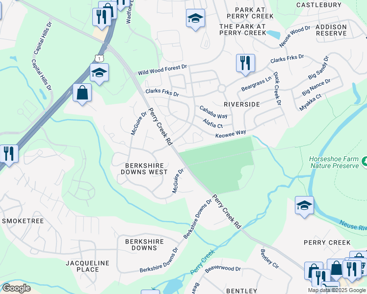 map of restaurants, bars, coffee shops, grocery stores, and more near 5222 Patuxent Drive in Raleigh