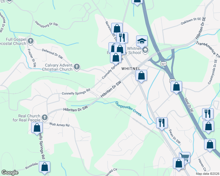 map of restaurants, bars, coffee shops, grocery stores, and more near 505 Hibriten Drive in Lenoir