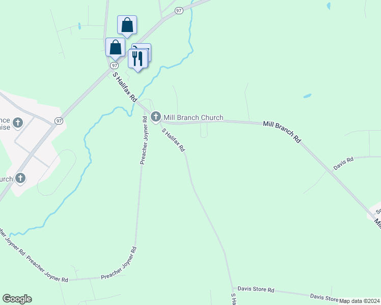 map of restaurants, bars, coffee shops, grocery stores, and more near 5891 South Halifax Road in Rocky Mount